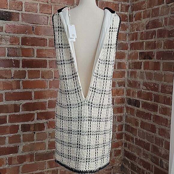 Tory Burch Black Ivory Sleeveless Tweed Midi Dress Medium - Picture 7 of 15